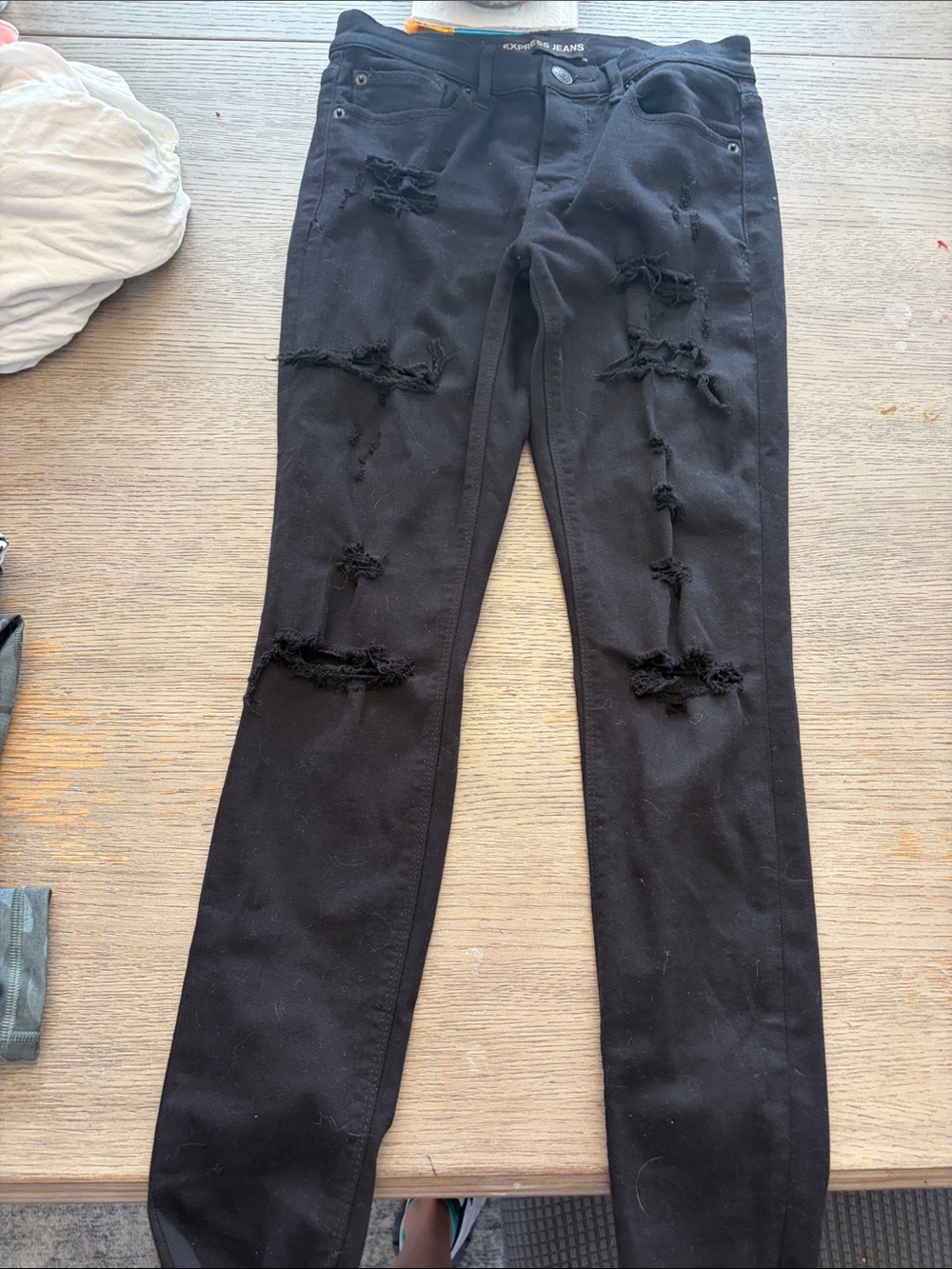 Express Black Distressed Skinny Jeans